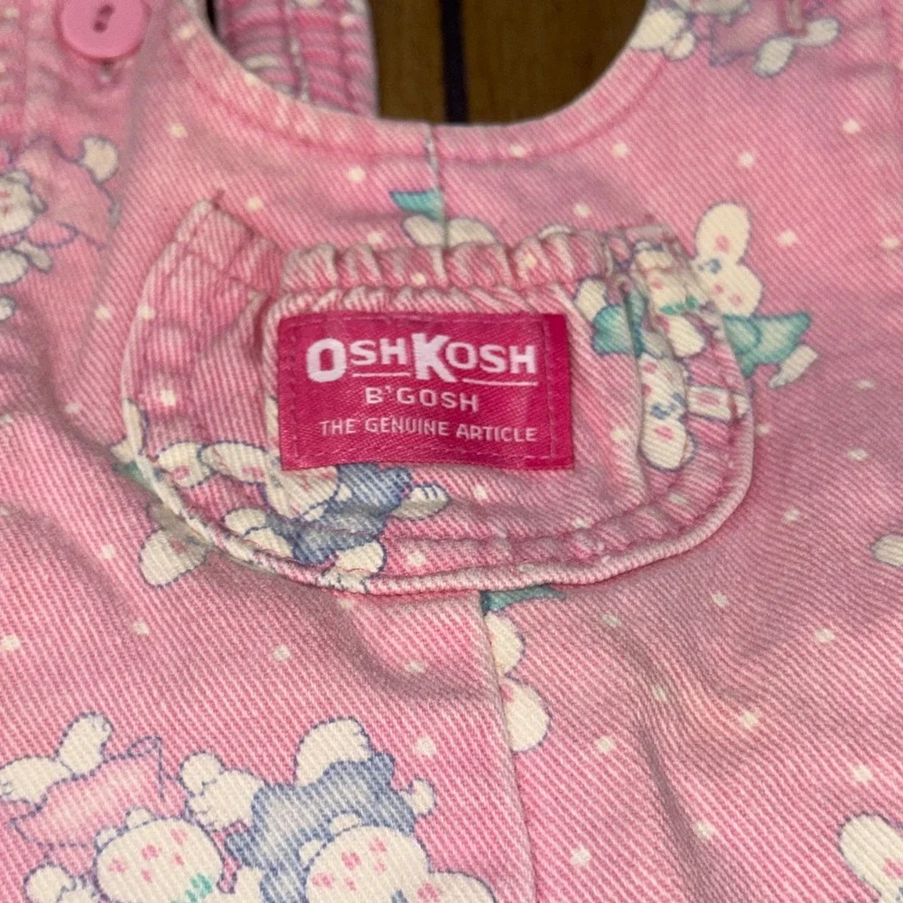 Vintage OshKosh Bgosh Pink Bunny Print Overalls Made in USA 18M‎ Vestbak Denim